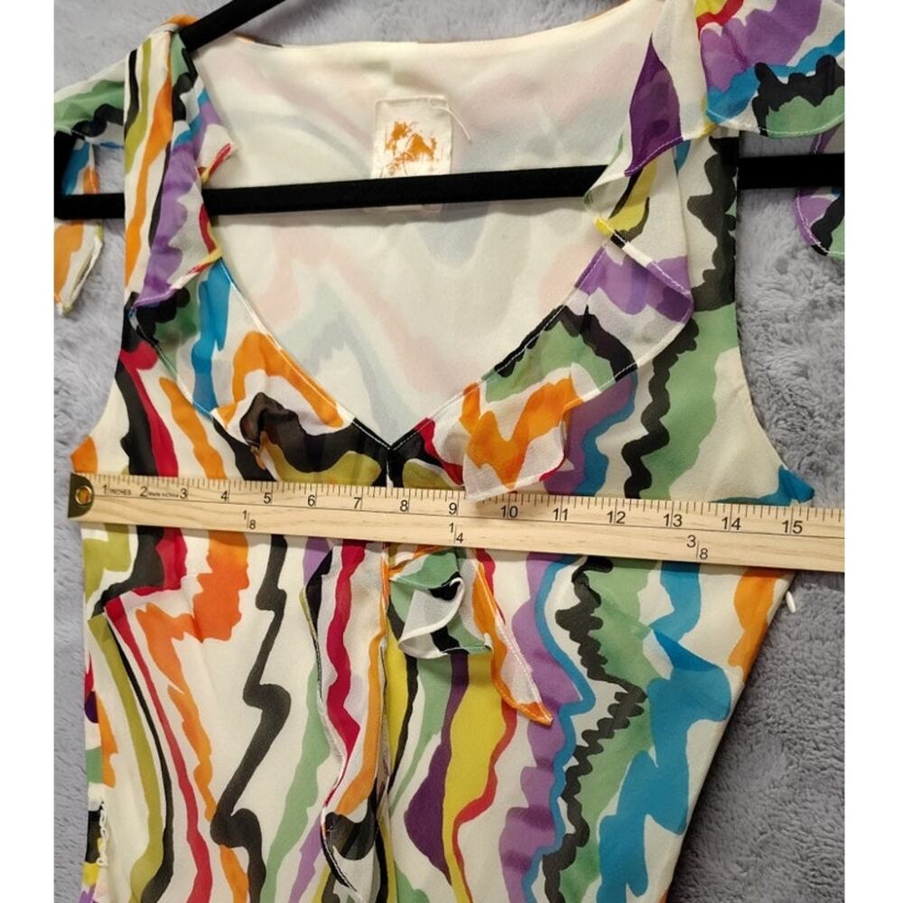 Anthropologie C Keer Womens Dress Size 4 Abstract Designer Silk Sheer Ruffle VNT - Picture 3 of 10